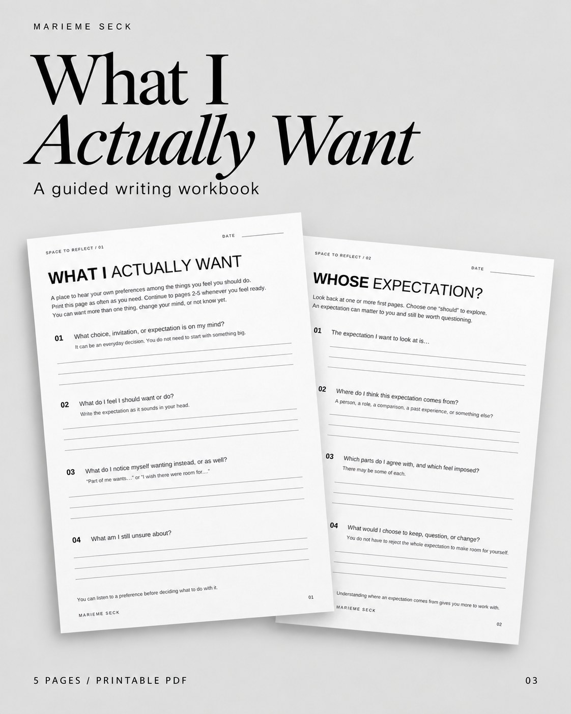What I Actually Want guided writing workbook by Marieme Seck