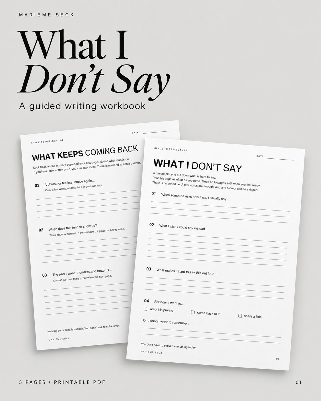 What I Don't Say guided writing workbook by Marieme Seck