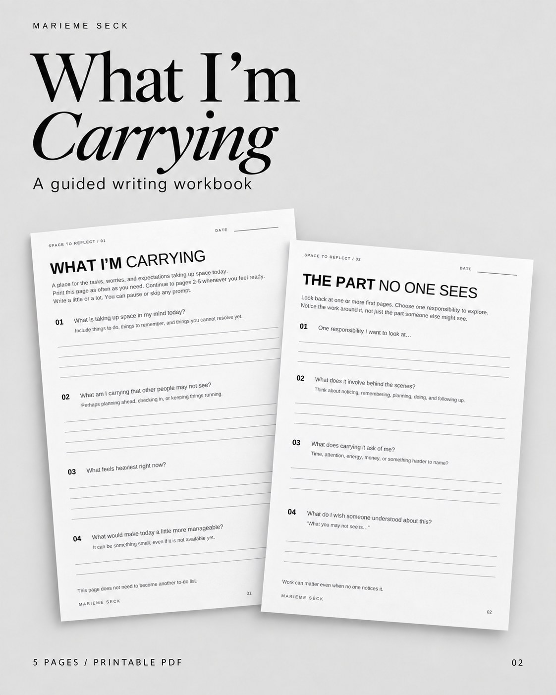What I'm Carrying guided writing workbook by Marieme Seck